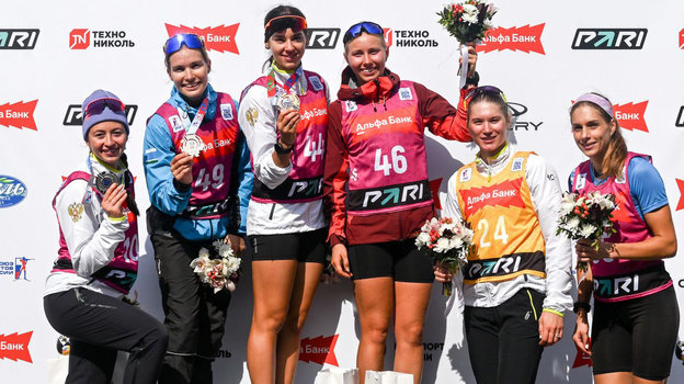 Призеры женской гонки на Кубке Содружества по летнему биатлону. Призеры женской гонки на Кубке Содружества по летнему биатлону