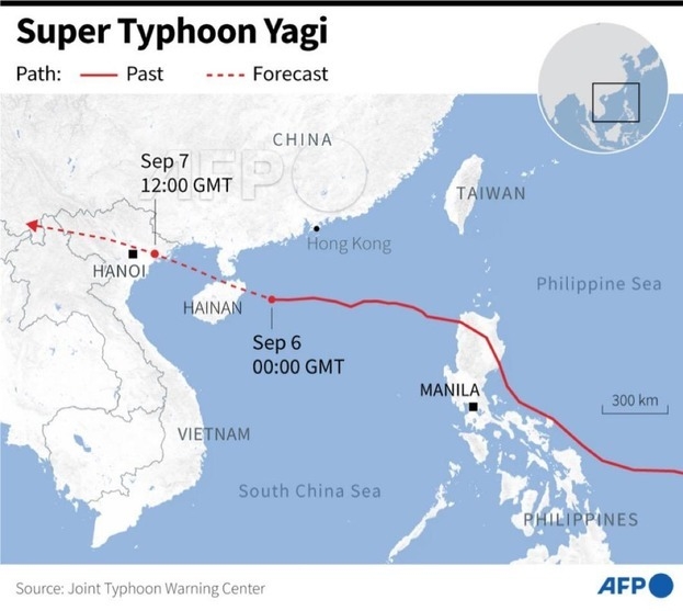 Схема продвижения тайфуна «Яги».