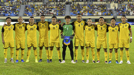 Игроки сборной Брунея перед матчем с Монголией в 2019 году