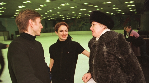 Повилас Ванагас, Маргарита Дробязко и тренер Елена Чайковская. 2000 год.