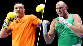 Боксеры Александр Усик и Тайсон Фьюри на тренировке