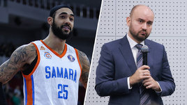 Форвард БК «Самара» Ронни Харрэлл и губернатор Самарской области Вячеслав Федорищев.