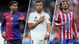 Футболисты Ламин Ямаль, Килиан Мбаппе и Антуан Гризманн