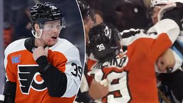 Хоккеист Матвей Мичков был удален за драку в матче НХЛ «Филадельфия» — «Юта». 9 декабря. Филадельфия.