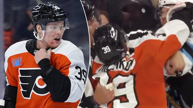 Хоккеист Матвей Мичков был удален за драку в матче НХЛ «Филадельфия» — «Юта». 9 декабря. Филадельфия.