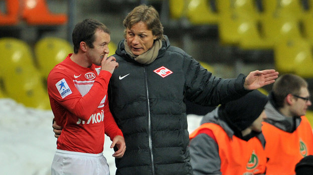 Эйден Макгиди и Валерий Карпин. 2013 год. Футболист «Спартака» Эйден Макгиди и тренер Валерий Карпин. 2013 год