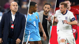 Главный тренер сборной Казахстана Станислав Черчесов, главный тренер сборной Бельгии Доменико Тедеско и футболист сборной Англии Харри Кейн