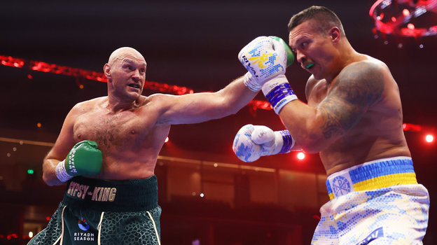 Тайсон Фьюри и Александр Усик. Боксеры Тайсон Фьюри и Александр Усик. 18 мая 2024 года. Эр-Рияд