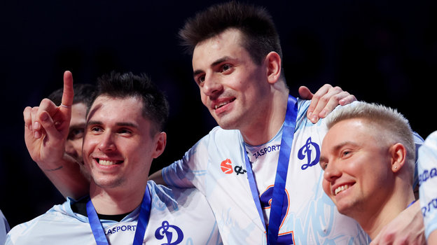 Денис Богдан, Илья Власов и Лаури Керминен. Волейболисты «Динамо» Денис Богдан, Илья Власов и Лаури Керминен