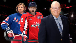 Хоккеисты Уэйн Гретцки, Александр Овечкин и тренер Скотти Боумен.