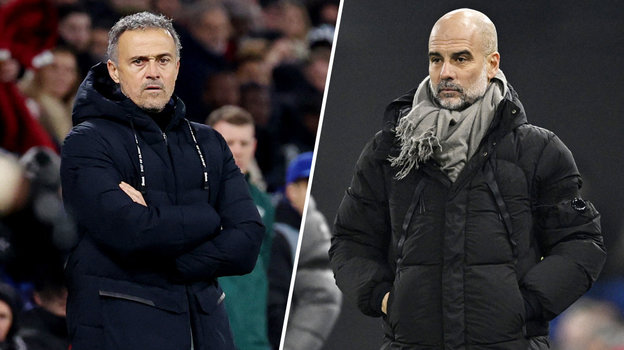 Главный тренер «ПСЖ» Луис Энрике и главный тренер «Манчестер Сити» Хосеп Гвардиола