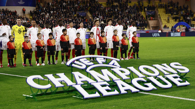 Игроки «Монако» гарантировали себе место в плей-офф. Футболисты «Монако» перед матчем с «Астон Виллой» 21 января 2025 года. Монако