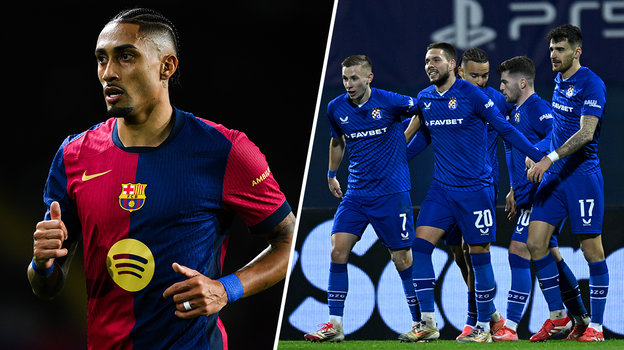 Вингер «Барселоны» Рафинья и футболисты «Динамо» Загреб.