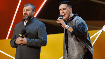 Ведущие шоу Богатырские игры — Дмитрий Масленников и Михаил Пореченков.