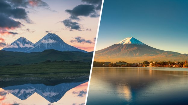 Ключевская сопка, Россия; гора Фудзияма, Япония. Ключевская сопка, Россия; гора Фудзияма, Япония.
