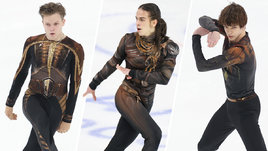 Фигуристы Евгений Семененко, Петр Гуменник и Владислав Дикиджи