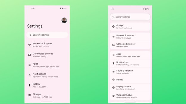 Обновленные настройки в Android 16.