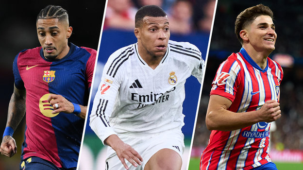 Футболисты Рафинья, Килиан Мбаппе и Хулиан Альварес.