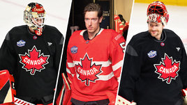 Вратари сборной Канады Сэм Монтембо, Джордан Биннингтон и Эдин Хилл