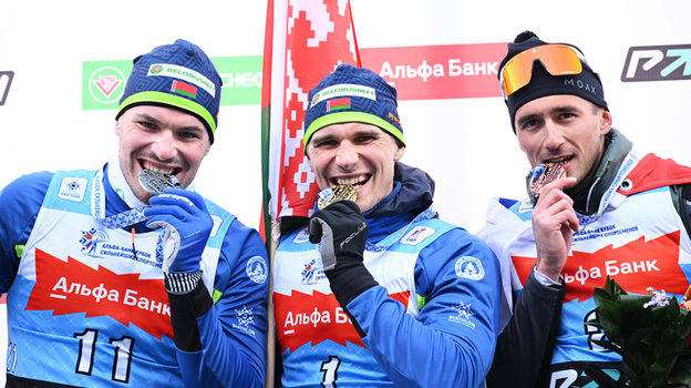Дмитрий Лазовский, Антон Смольский и Карим Халили. Биатлонисты Дмитрий Лазовский, Антон Смольский и Карим Халили