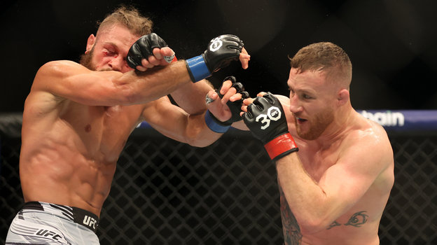 Рафаэль Физиев и Джастин Гейджи. Бойцы ММА Рафаэль Физиев и Джастин Гейджи. 18 марта 2023 года. Лондон