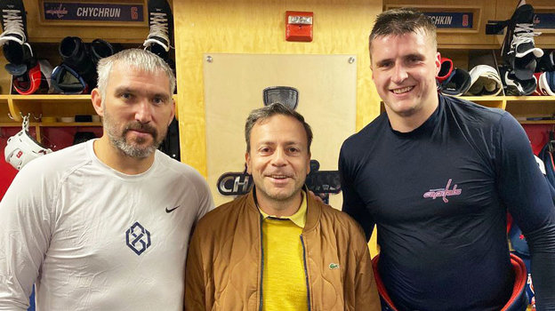 Александр Овечкин, Игорь Рабинер и Алексей Протас. Хоккеисты Александр Овечкин и Алексей Протас и обозреватель «СЭ» Игорь Рабинер