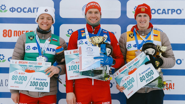 Савелий Коростелев, Александр Большунов и Сергей Ардашев. Лыжники Савелий Коростелев, Александр Большунов и Сергей Ардашев