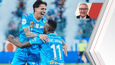 Густаво Мантуан и Луис Энрике празднуют гол в матче «Зенит» — «Рубин» (4:0).