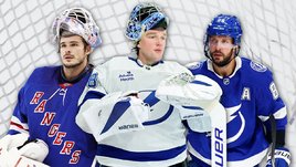 Хоккеисты Андрей Василевский, Игорь Шестеркин и Никита Кучеров