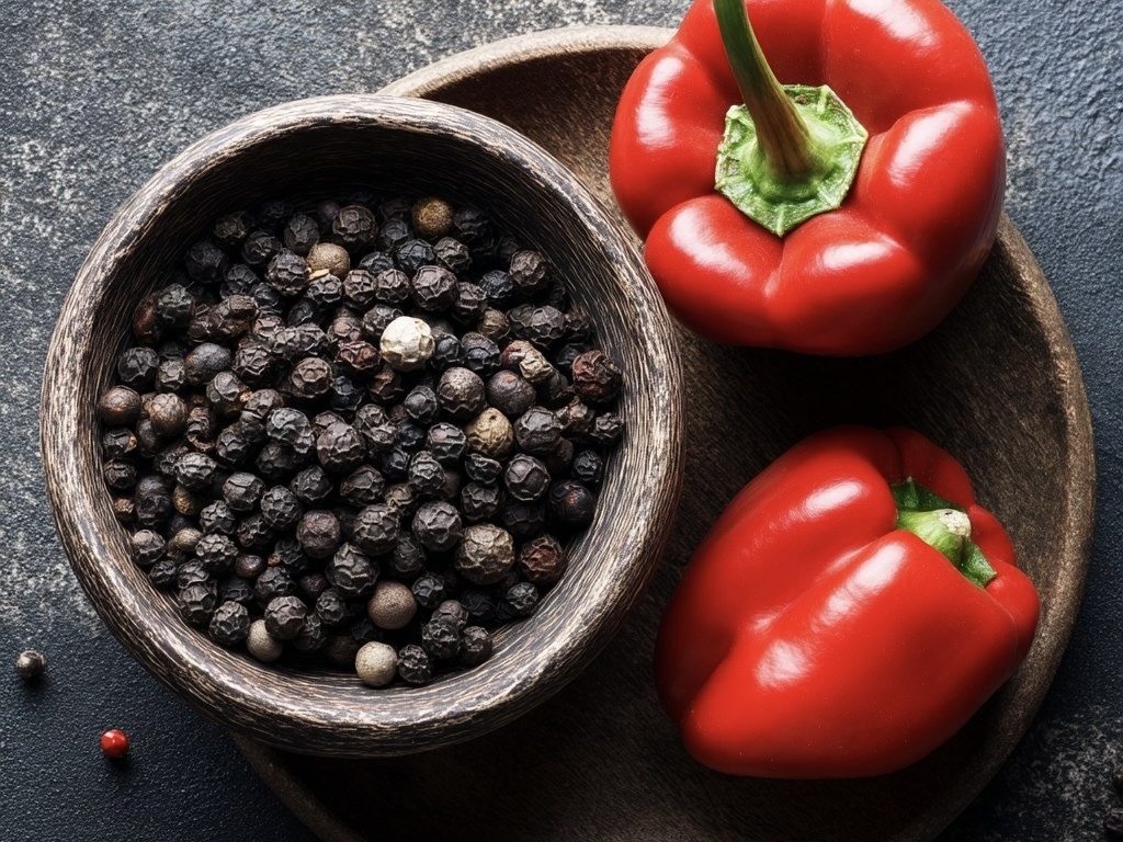 Черный перец горошком и болгарский перец