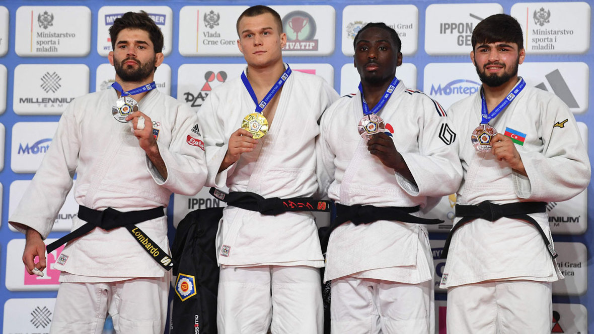 Данил Лаврентьев (второй слева), Мануэль Ломбардо, Жоан-Бенжамен Габа и Рашид Мамедалиев. Дзюдоисты Данил Лаврентьев (второй слева), Мануэль Ломбардо, Жоан-Бенжамен Габа и Рашид Мамедалиев