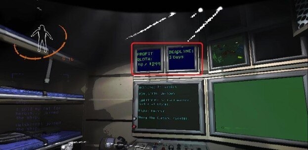 Экран квоты на корабле в Lethal Company.