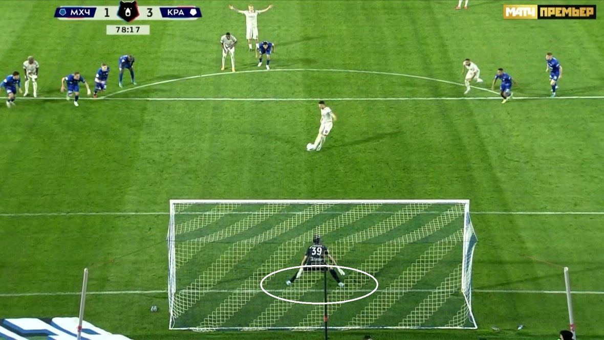 Эдуард Сперцян бьет пенальти в ворота Тимура Магомедова.