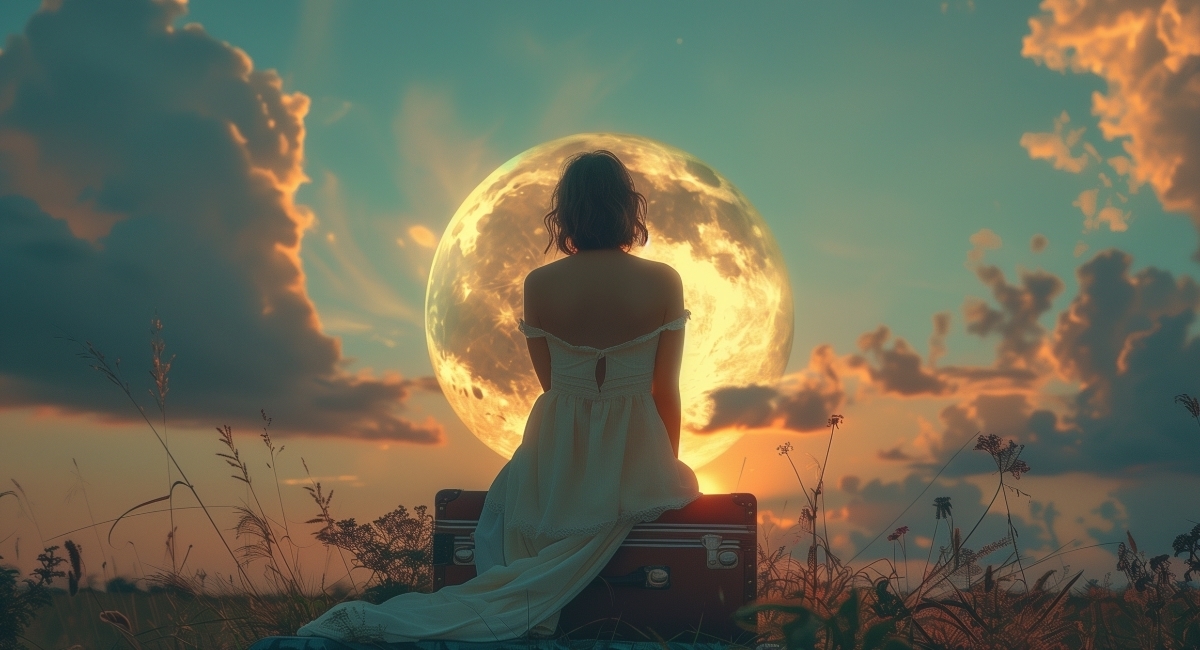 Девушка на фоне Луны