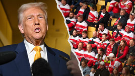 Президент США Дональд Трамп и болельщики сборной Дании по хоккею