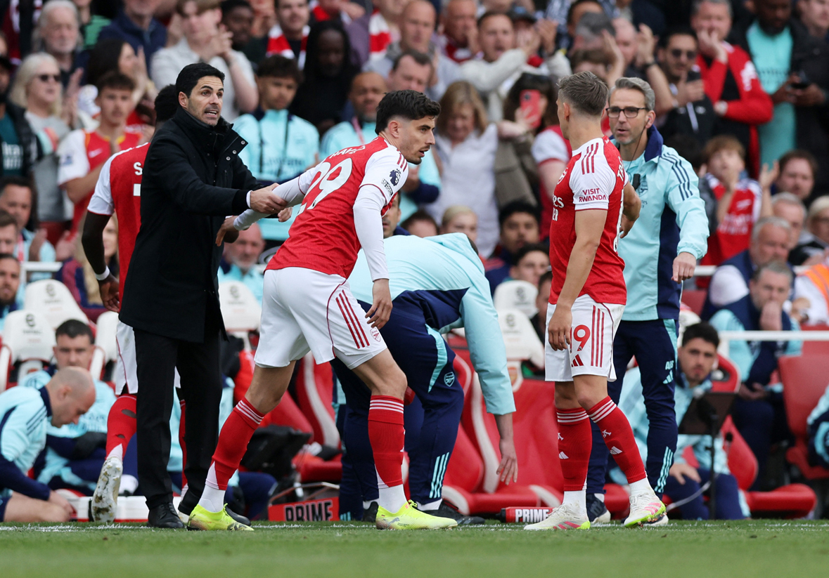 Микель Артета, Кай Хаверц и Букайо Сака. Микель Артета, Кай Хаверц и Букайо Сака