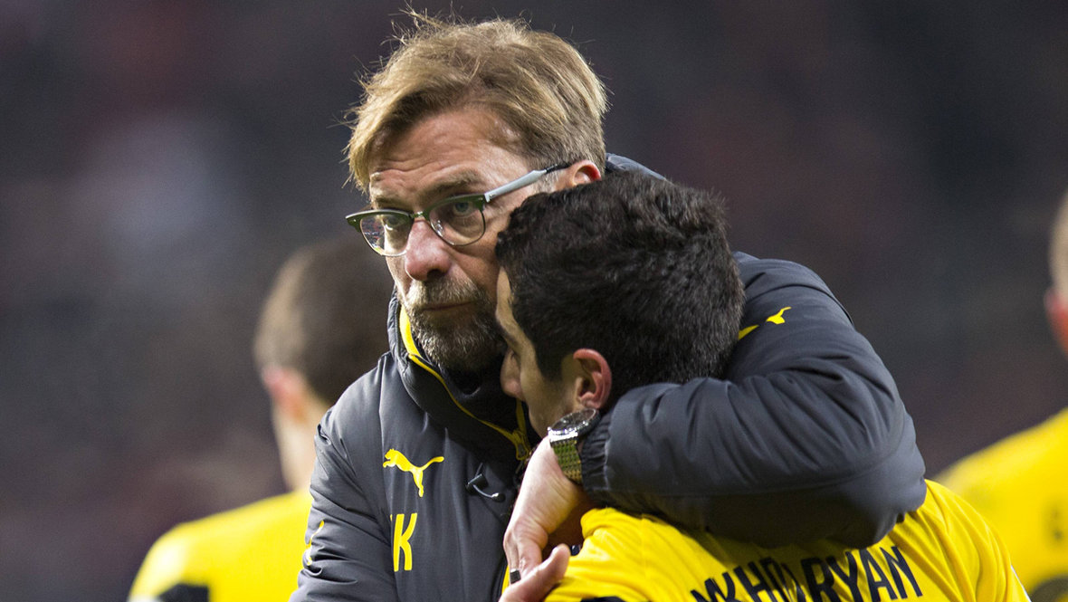 Юрген Клопп и Генрих Мхитарян. Тренер Юрген Клопп и футболист Генрих Мхитарян