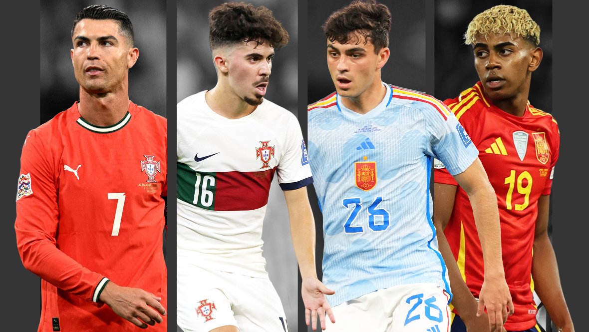 Футболисты Криштиану Роналду, Витинья, Педри и Ламин Ямаль.