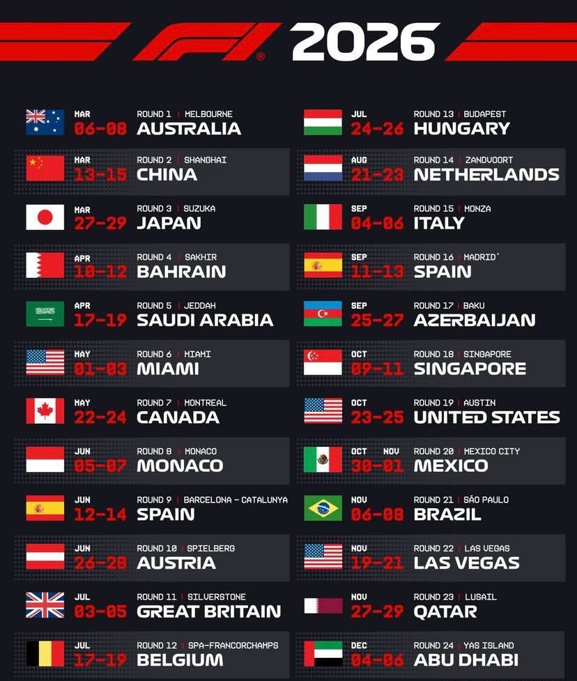 Календарь «Формулы-1» на сезон-2026.