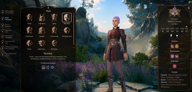 Редактор персонажа класса колдун человеческой расы.