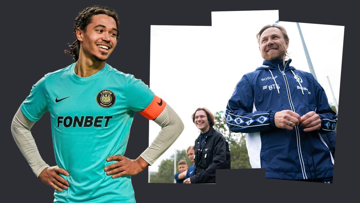 Футболист 2DROTS Эдамс Вальтер Скляр и главный тренер «Динамо» Валерий Карпин