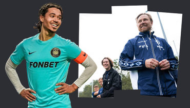 Футболист 2DROTS Эдамс Вальтер Скляр и главный тренер «Динамо» Валерий Карпин