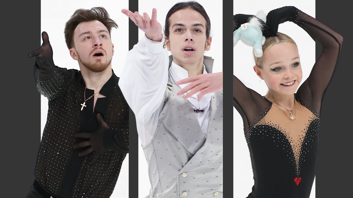 Фигуристы Дмитрий Алиев, Петр Гуменник и Елена Костылева