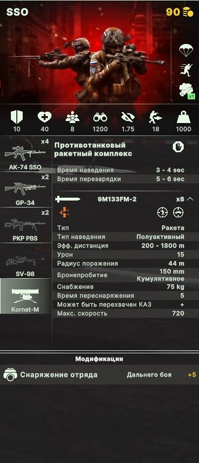 Окно характеристик ССО.