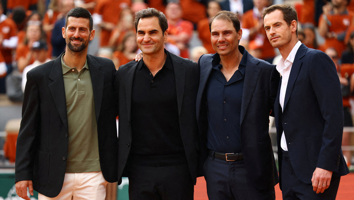 Новак Джокович, Роджер Федерер, Рафаэль Надаль и Энди Маррей. Теннисисты Новак Джокович, Роджер Федерер, Рафаэль Надаль и Энди Маррей
