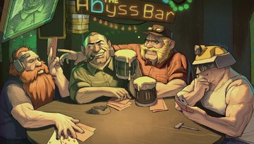 Арт с компанией дворфов из Deep Rock Galactic во время отдыха.