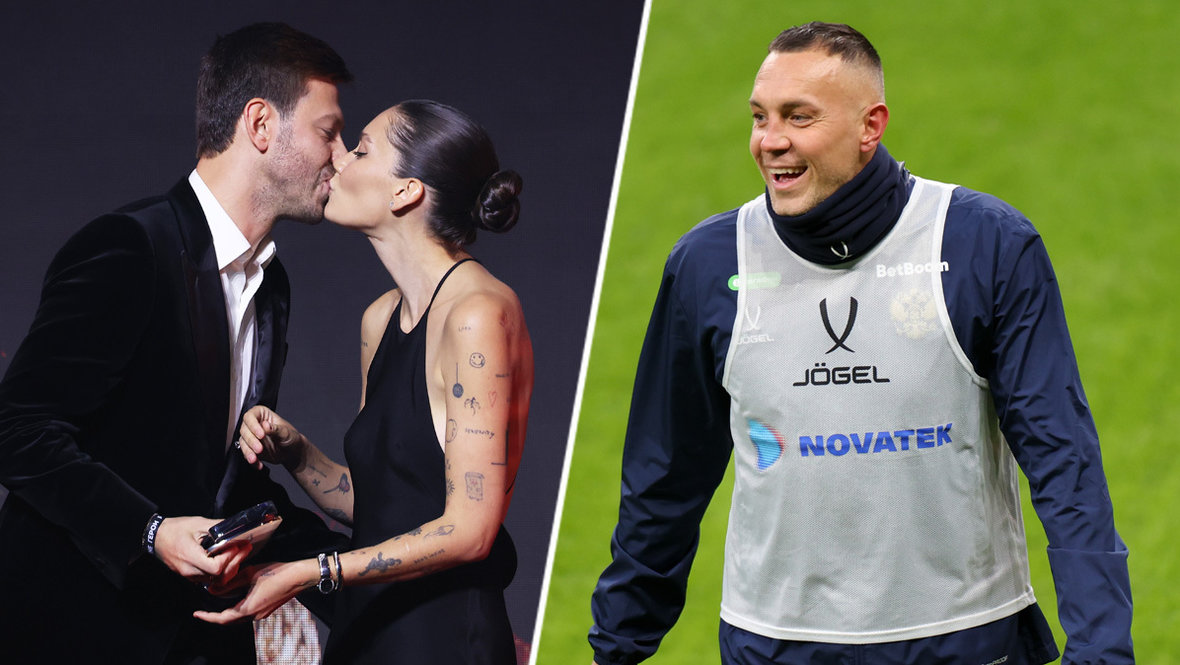 Фустболист Федор Смолов с женой Кариной Истоминой и Артем Дзюба