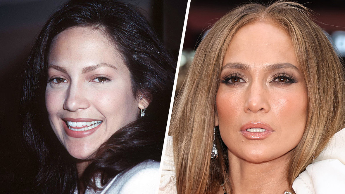 Дженнифер Лопес в 1996 и 2025 году.