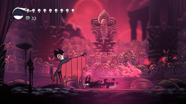 Одна из битв с боссом в Hollow Knight.
