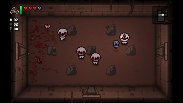 Одна из возможных случайно сгенерированных комнат с противниками в The Binding of Isaac: Rebirth.